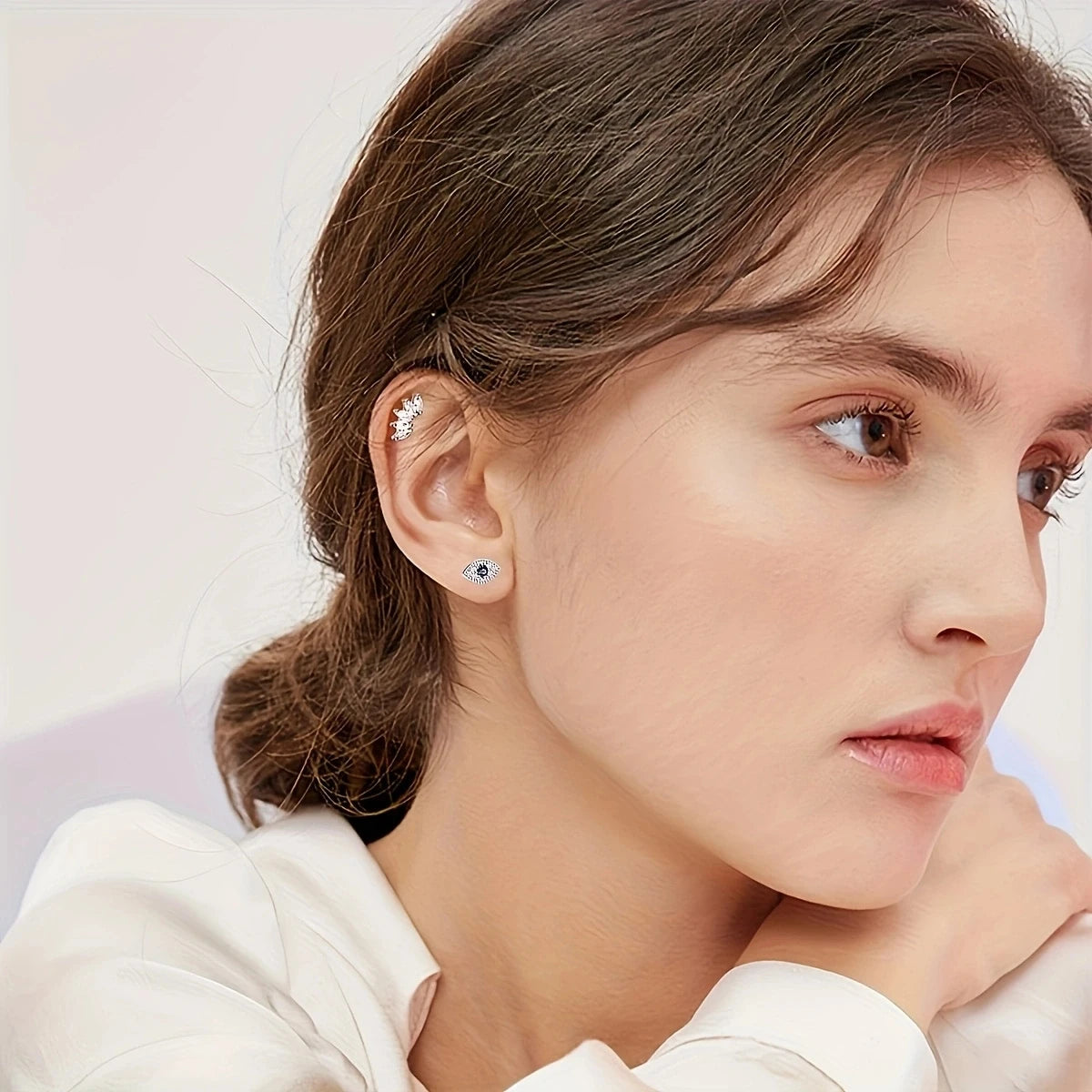 6Pcs 316 Stainless Steel Flat Back Spiral Ear Skull Stud Earrings,Shiny Cubic Zirconia Chain Screw Stud Piercing Jewelry Gifts