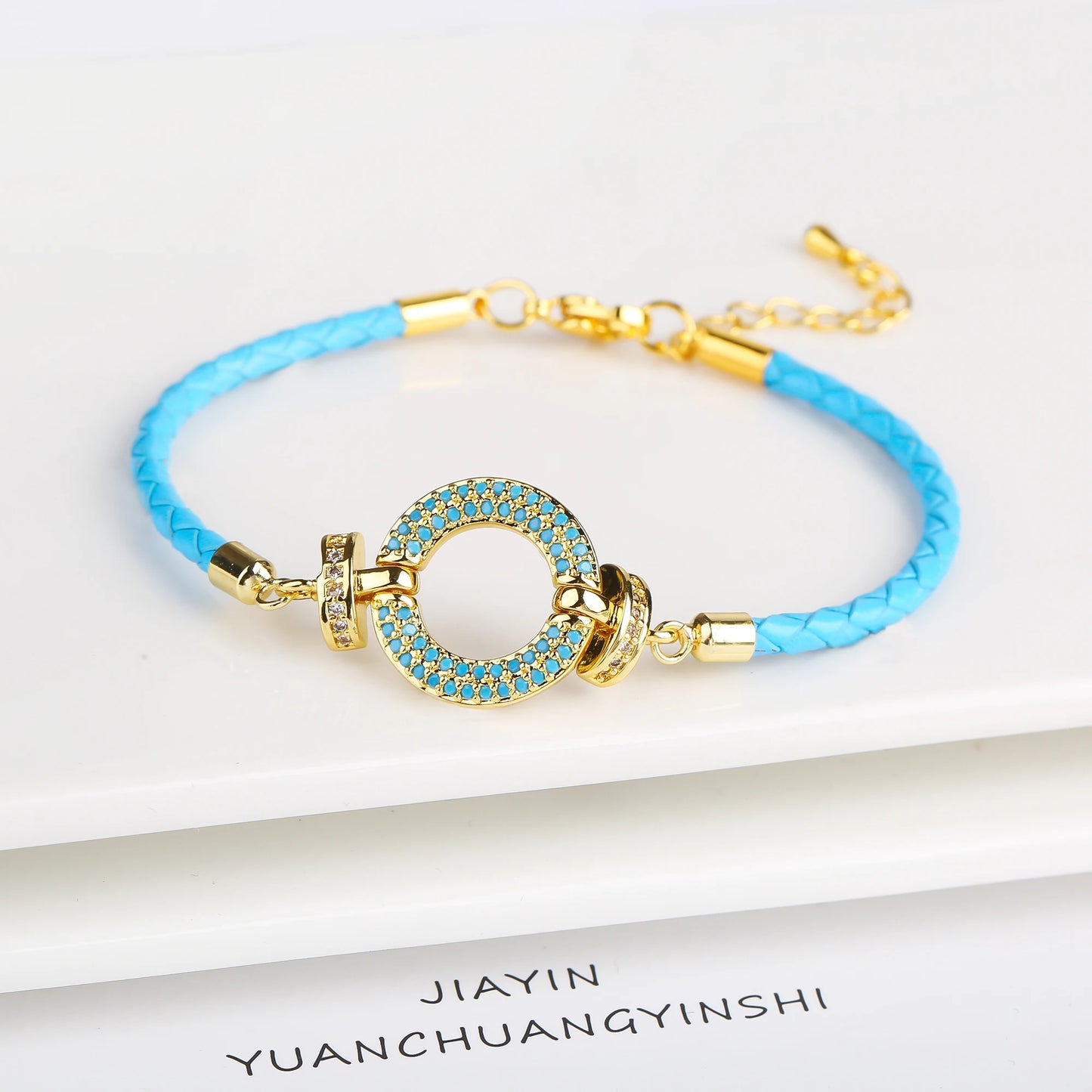 Trendy Colored Round Zirconia Accessory Leather Braided Adjustable Bracelet High Quality Party Holiday Jewelry Gift For Women