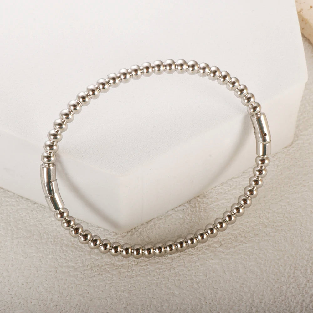 Trendy Round Ball Beaded Bracelets Bangles High Quality Stainless Steel Twist Balls Dots Bead Bangle for Women Jewelry Wholesale
