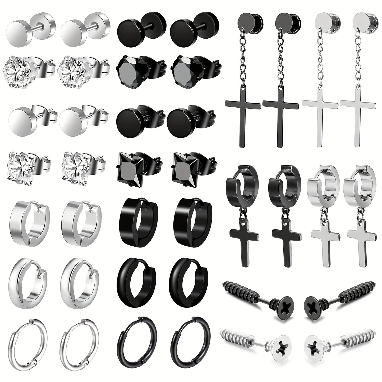 40Pcs Fashion Retro Stainless Steel Earring Set,Cubic Zirconia Tragus Spiral Ear Cartilage Hypoallergenic Piercing Jewelry