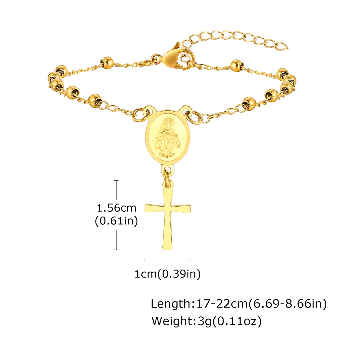 Rosary Stainless Steel Women Bracelet Girls Religious Cross And Virgin Mary Prayer Bracelet Mom Girlfriend Valentine's Day Gift