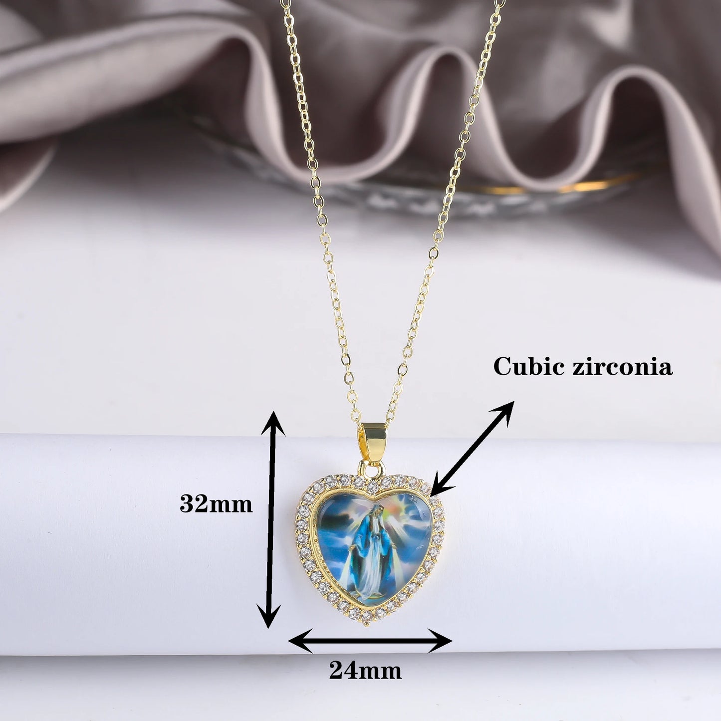 Fine Trendy Heart Shape Religious Figure Virgin Mary Pendant Necklace Fine Holiday Party Catholic Jewelry Gift Wholesale