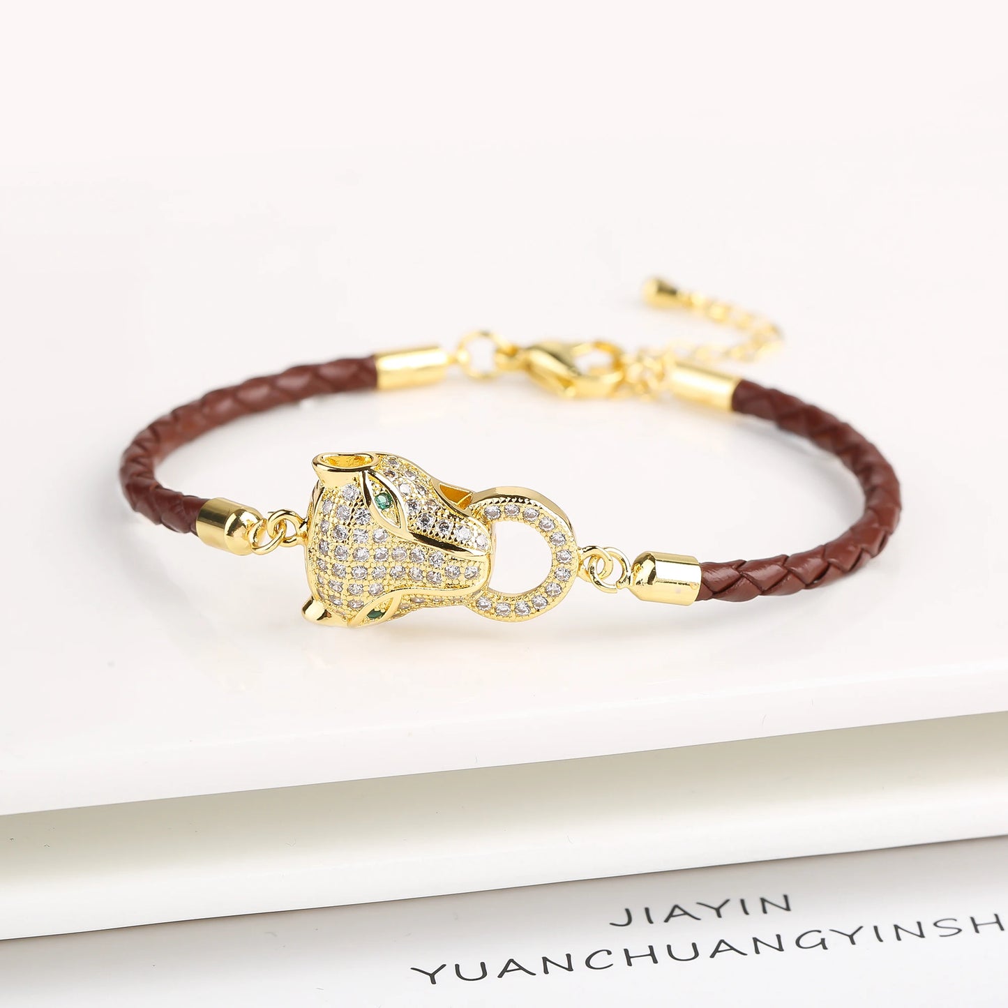 15 Style Hot Sale Shiny Zirconia Animal Leopard Head Leather Braided Bracelet Hip Hop for Men Women Fashion Jewelry Accessories