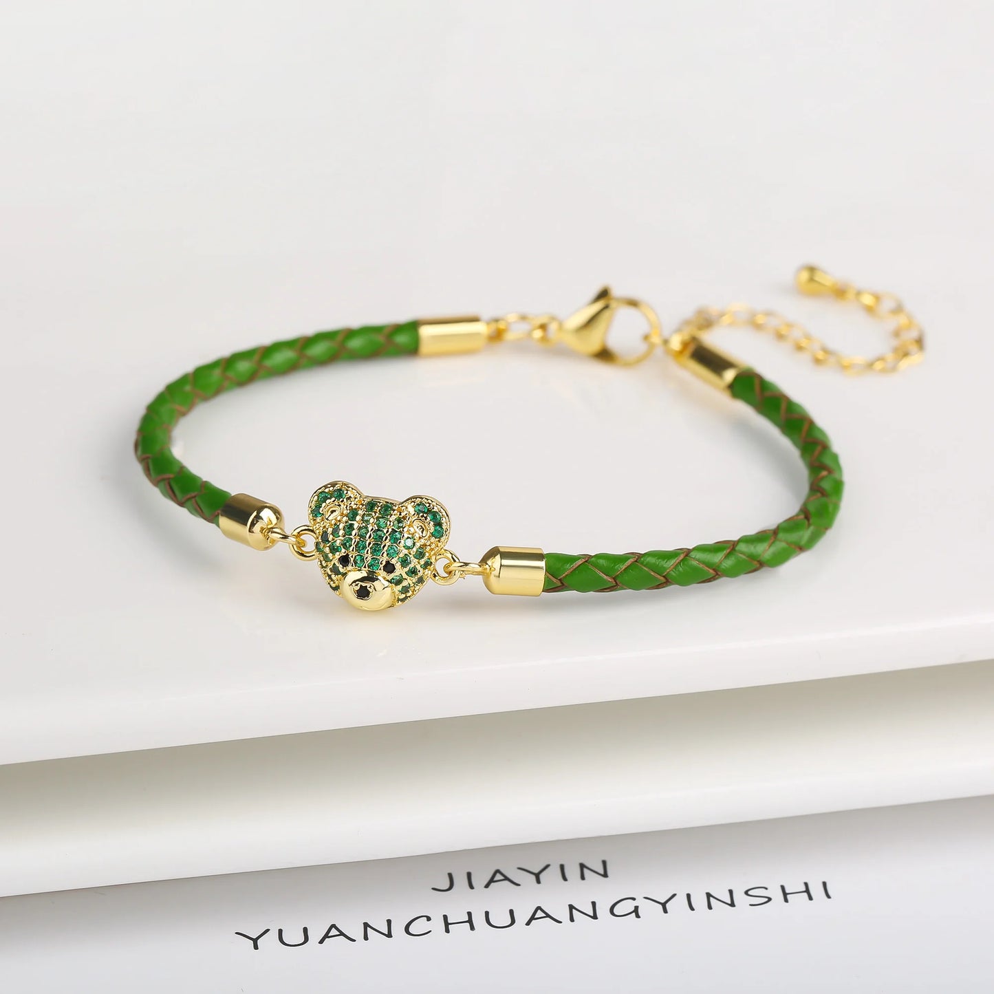 Adjustable Leather Braided Zirconia Bear Bracelet Classic Woman Animal Bracelet Fashion for Party Jewelry Gift Accessories