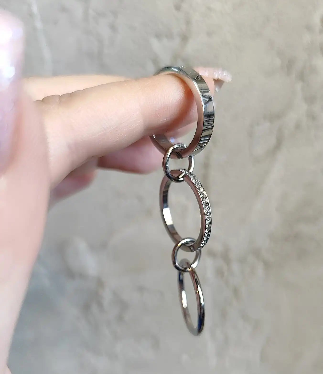 JOVO LOVE Three Layers Roman Numerals Stacking Ring for Women Stainless Steel Our Fingers Chain Shape Variable Crystal Rings