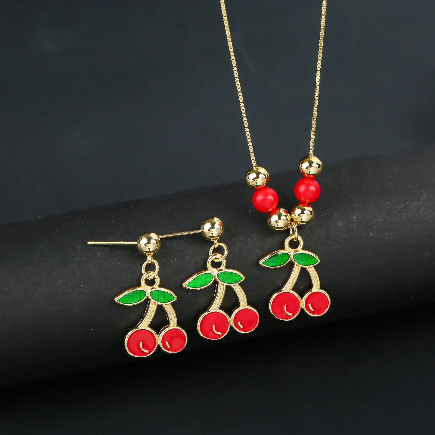 2pcs 22 Style Fashion Fruit Cherry Zircon Crystal Jewelry Set Earrings Necklace For Women Female New Trend Party Jewelry Gift