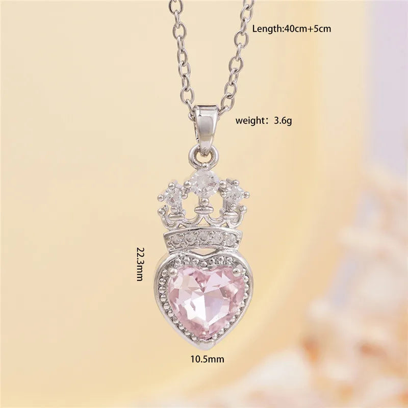 High Grade Crown Heart Zircon Pendant Necklace Stainless Steel Chains Geometric Choker Jewelry Party Gifts For Women Girls