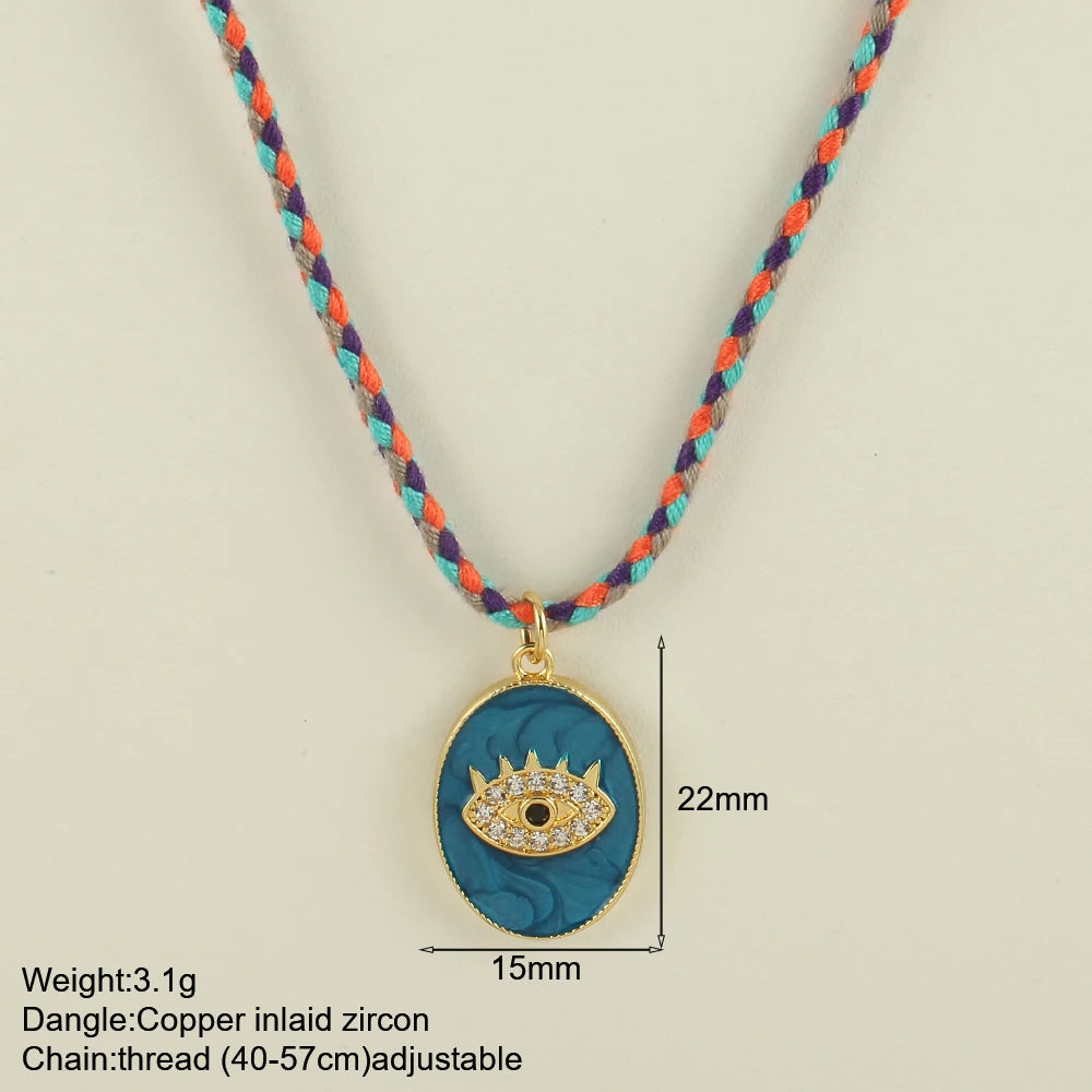 Bohemian POP Art Heart Necklace For Women Gothic Evil Blue Eye Collars Handwoven Wool Chain Choker Tarot Card Summer Jewelry