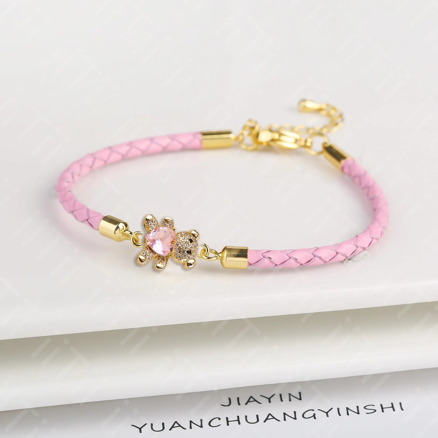 Adjustable Cute Crystal Cubic Zirconia Bear Leather Rope Bracelet Classic for Woman Girl Wrist Jewelry Daily Wear Drop Shipping