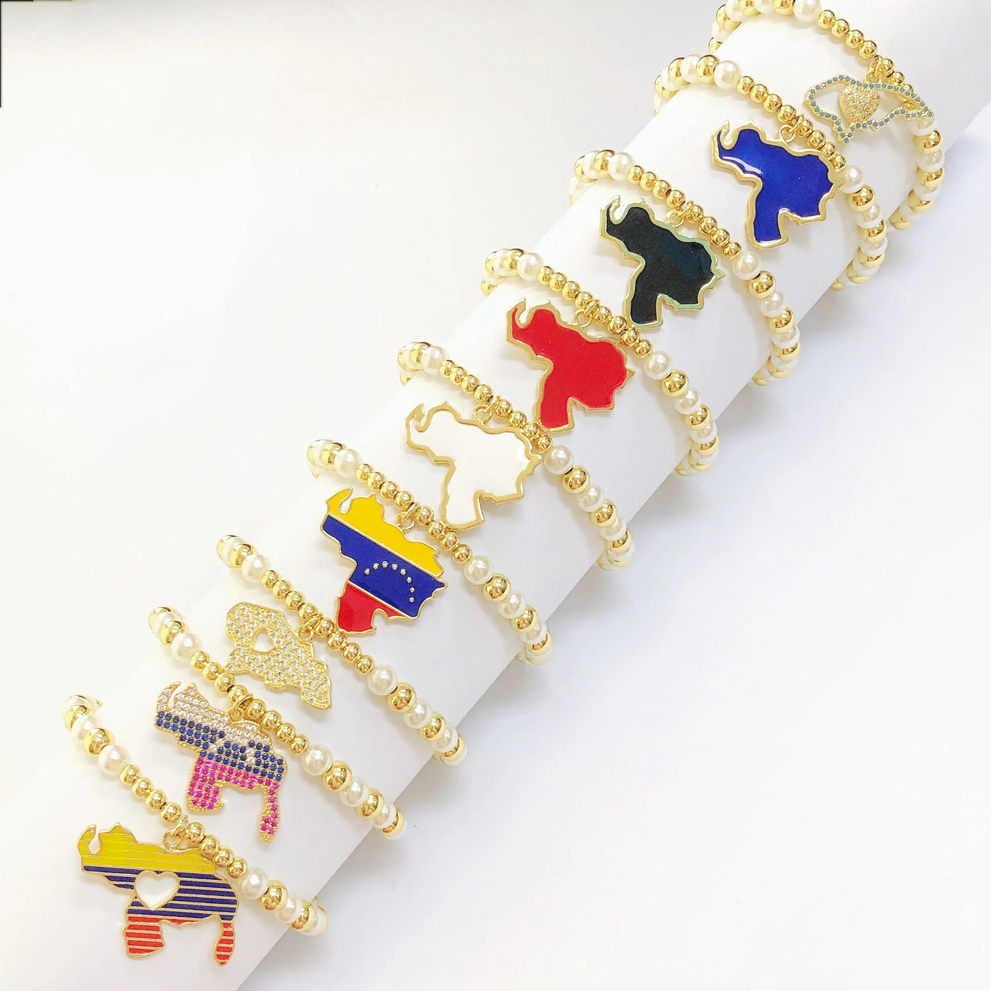 New Fashion Venezuelan Mexican Dominican Map Pendant Woven Pearl Chain Bracelet for Men Women Party Jewelry National Day Gift