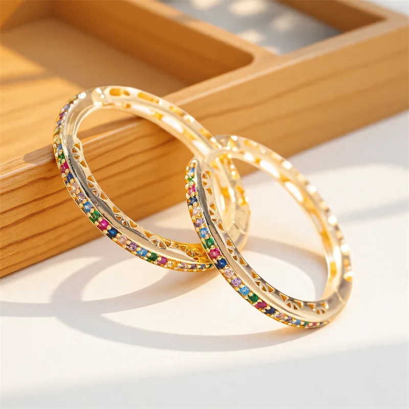 Rainbow Zircon Multicolor Stone Round Hoop Earrings For Women Gold Color Ear Buckle Daily Wedding Party Jewelry Mothers Day Gift