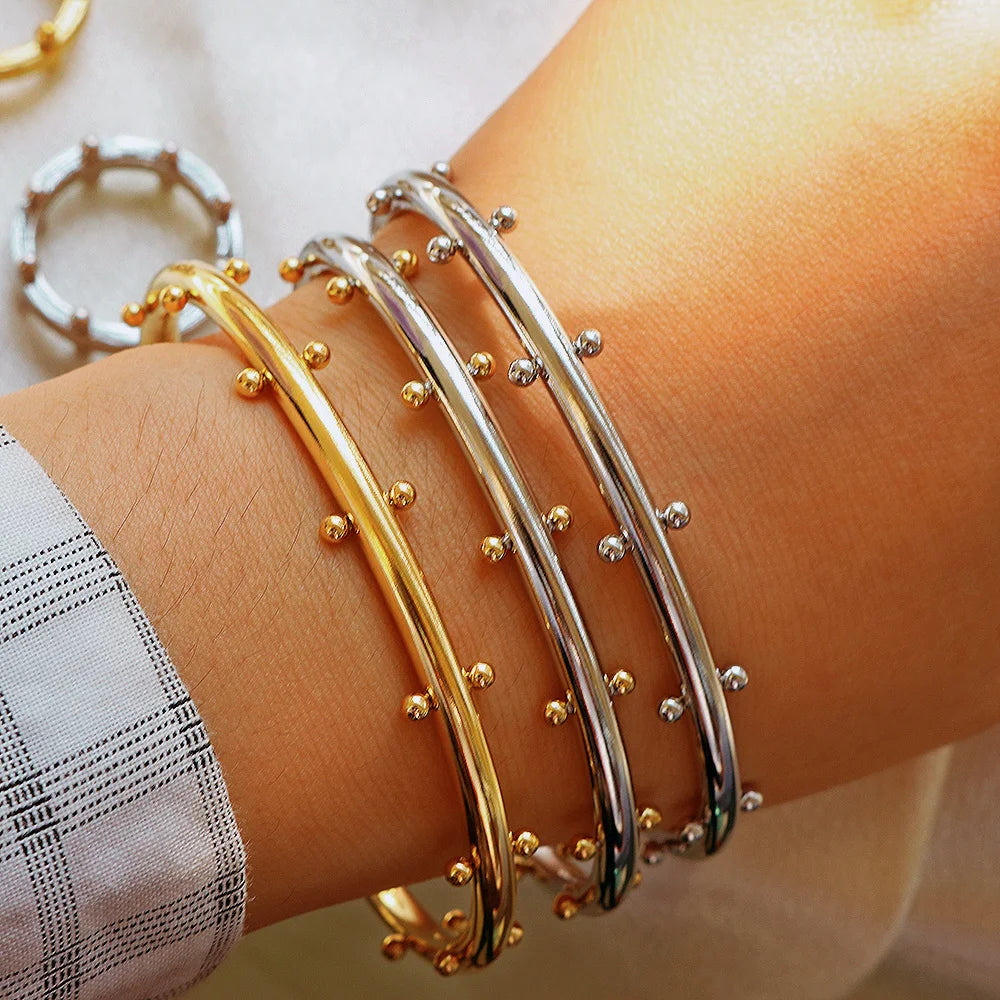 Trendy Round Ball Beaded Bracelets Bangles High Quality Stainless Steel Twist Balls Dots Bead Bangle for Women Jewelry Wholesale