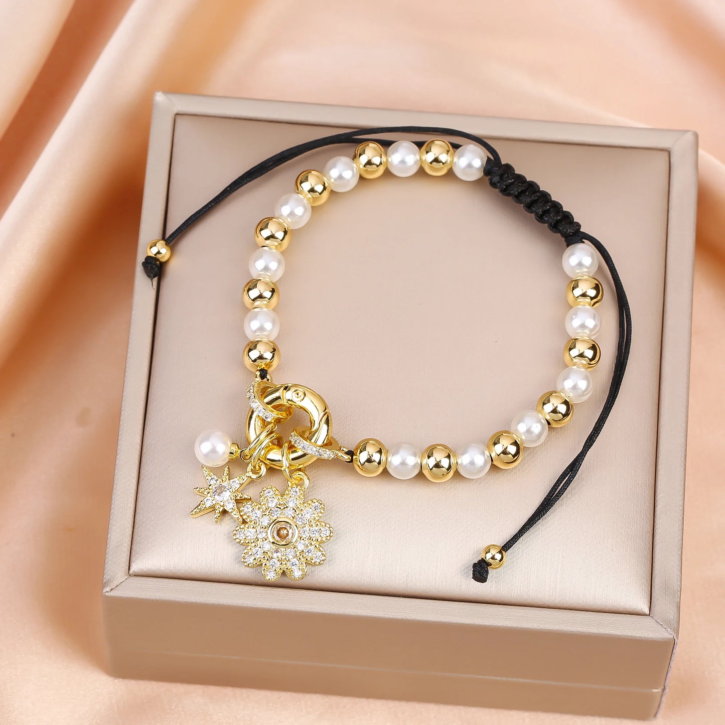 New Trend Crown Star Theme Zircon Bracelet Venezuela Flag Cross Pearl Chain Bracelet Fashion for Woman Girl Daily Wear Jewelry