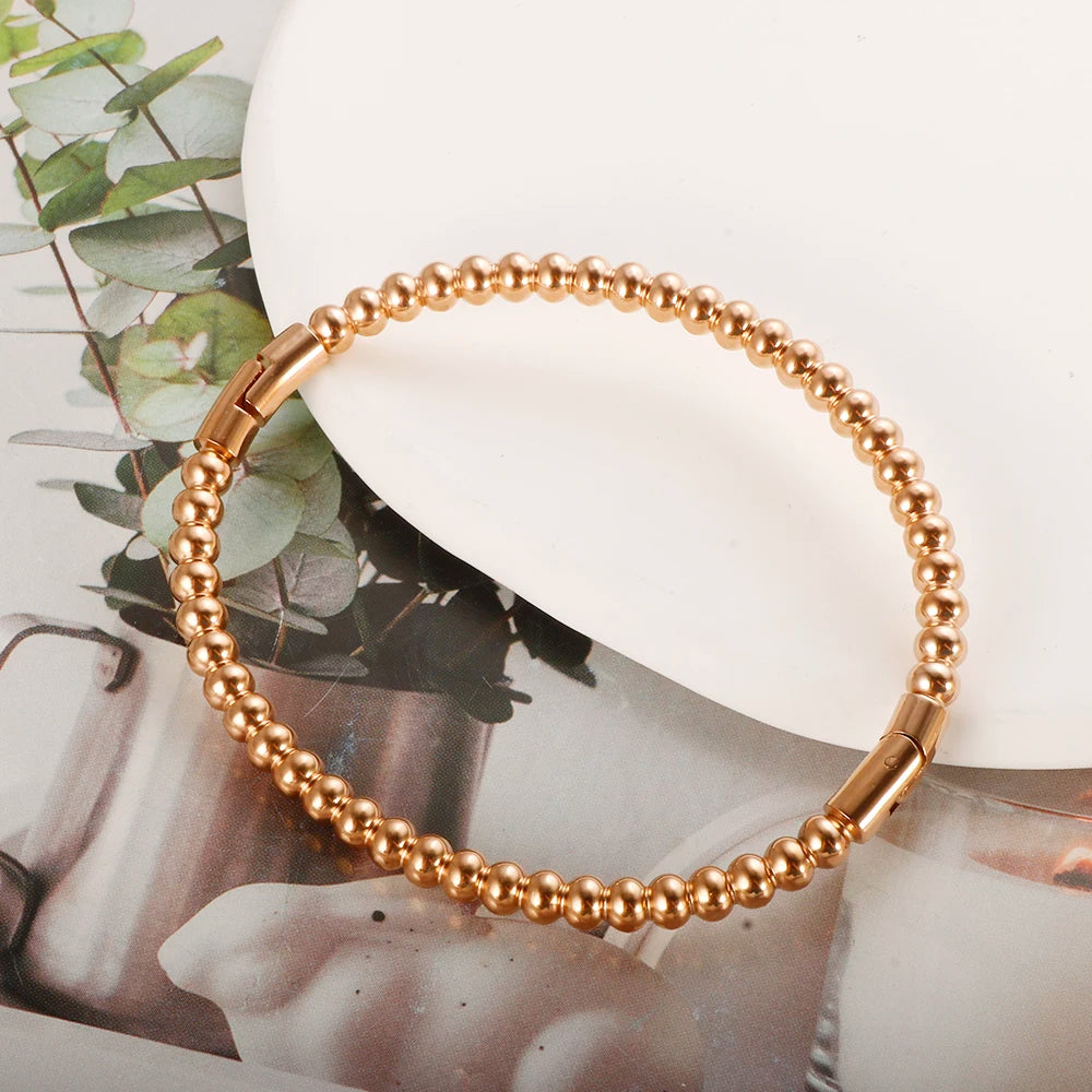Trendy Round Ball Beaded Bracelets Bangles High Quality Stainless Steel Twist Balls Dots Bead Bangle for Women Jewelry Wholesale