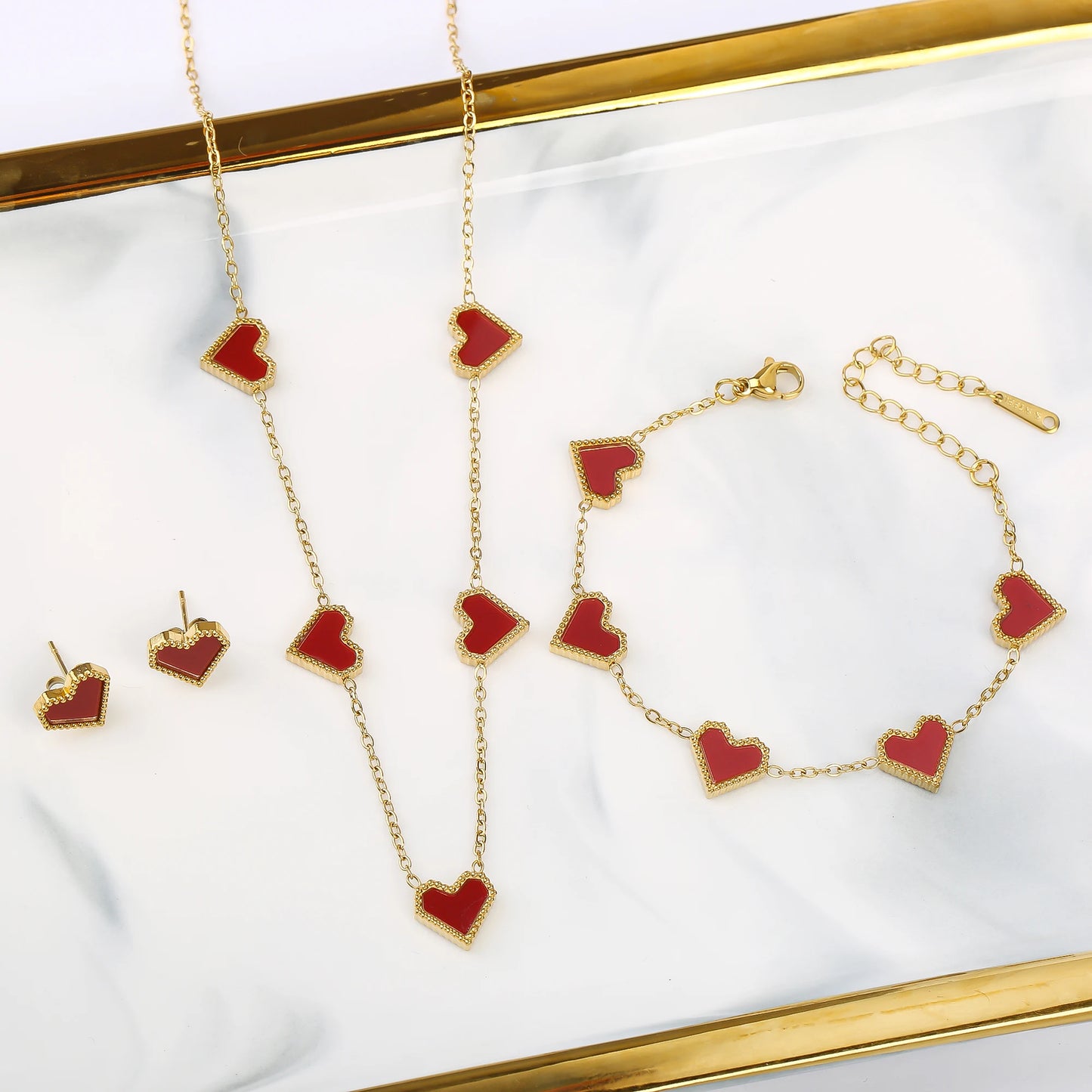 3Pcs 18k Gold-Plated Heart Shape Necklace Earrings Bracelet Jewelry Set Classic For Woman Fashion Party Jewelry Gift Daily Wear