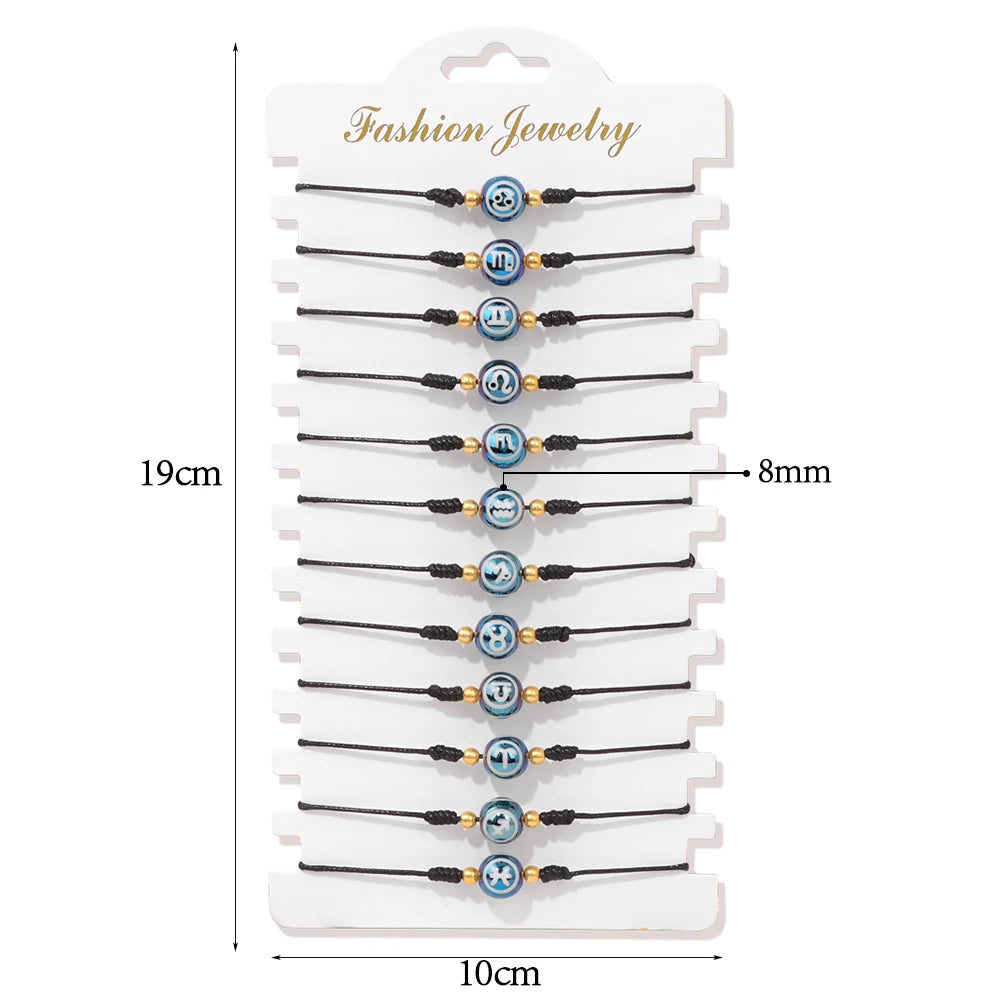 Wholesale 12Pcs/Set Colorful Natural Stone Bracelets Adjustable Rope Braided Bracelet Handmade Bohemia Bracelets with Cards