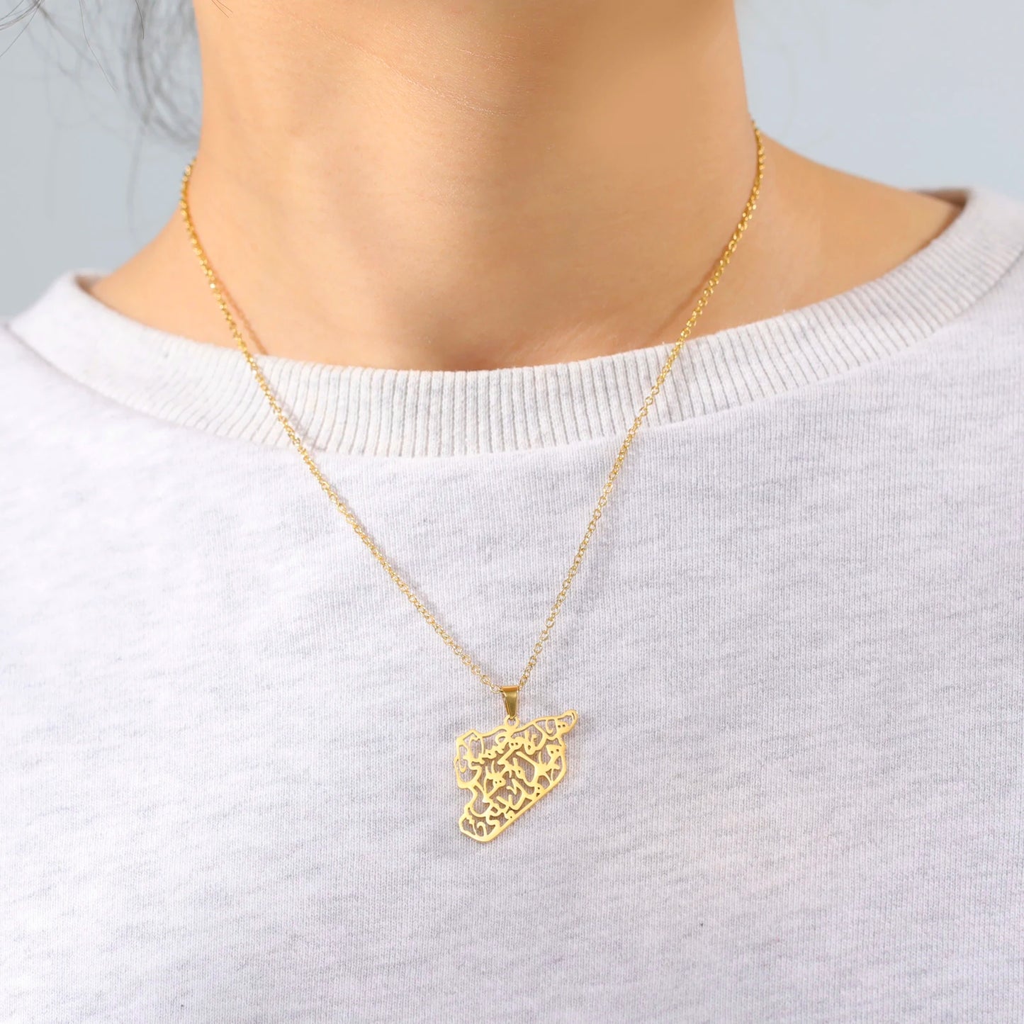 LIKGREAT Trendy Syria Map Flag Pendant Necklaces Stainless Steel Syrians Map Hiphop Jewelry Gift for Women Men
