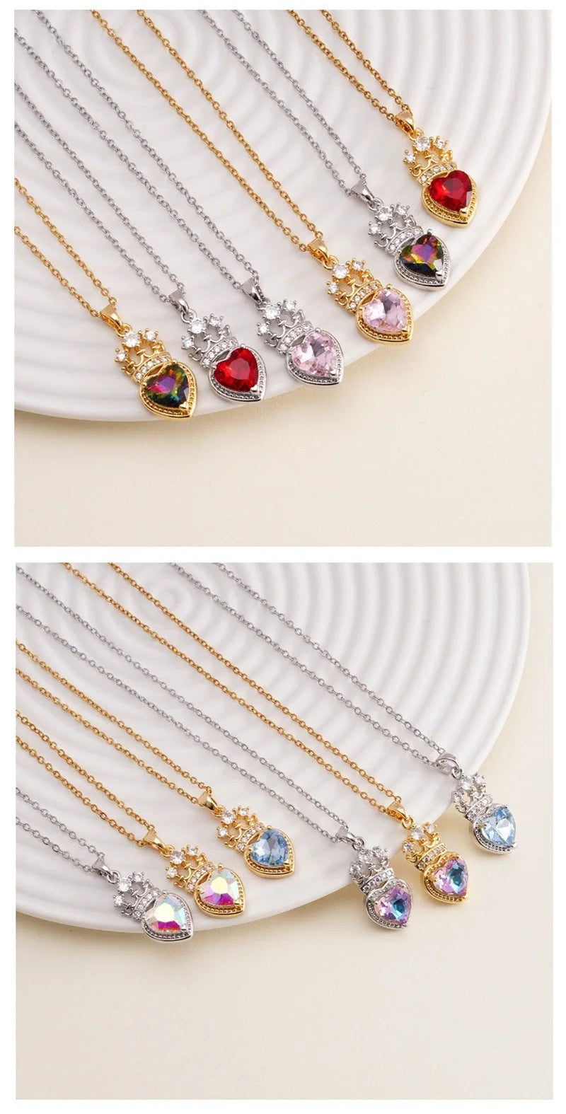 High Grade Crown Heart Zircon Pendant Necklace Stainless Steel Chains Geometric Choker Jewelry Party Gifts For Women Girls