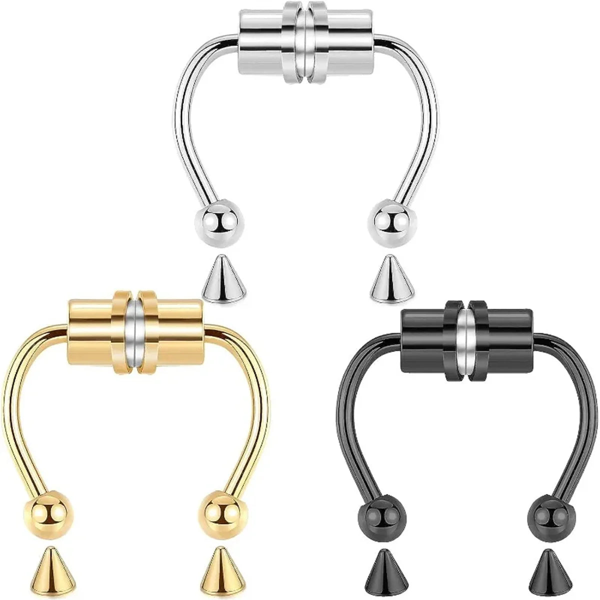 1/2/3/4/5pcs Fake Magnetic Stainless Steel Nose Rings,Non Piercing Septum Rings Magnetic Nose Ring Clipped Onto The Nose