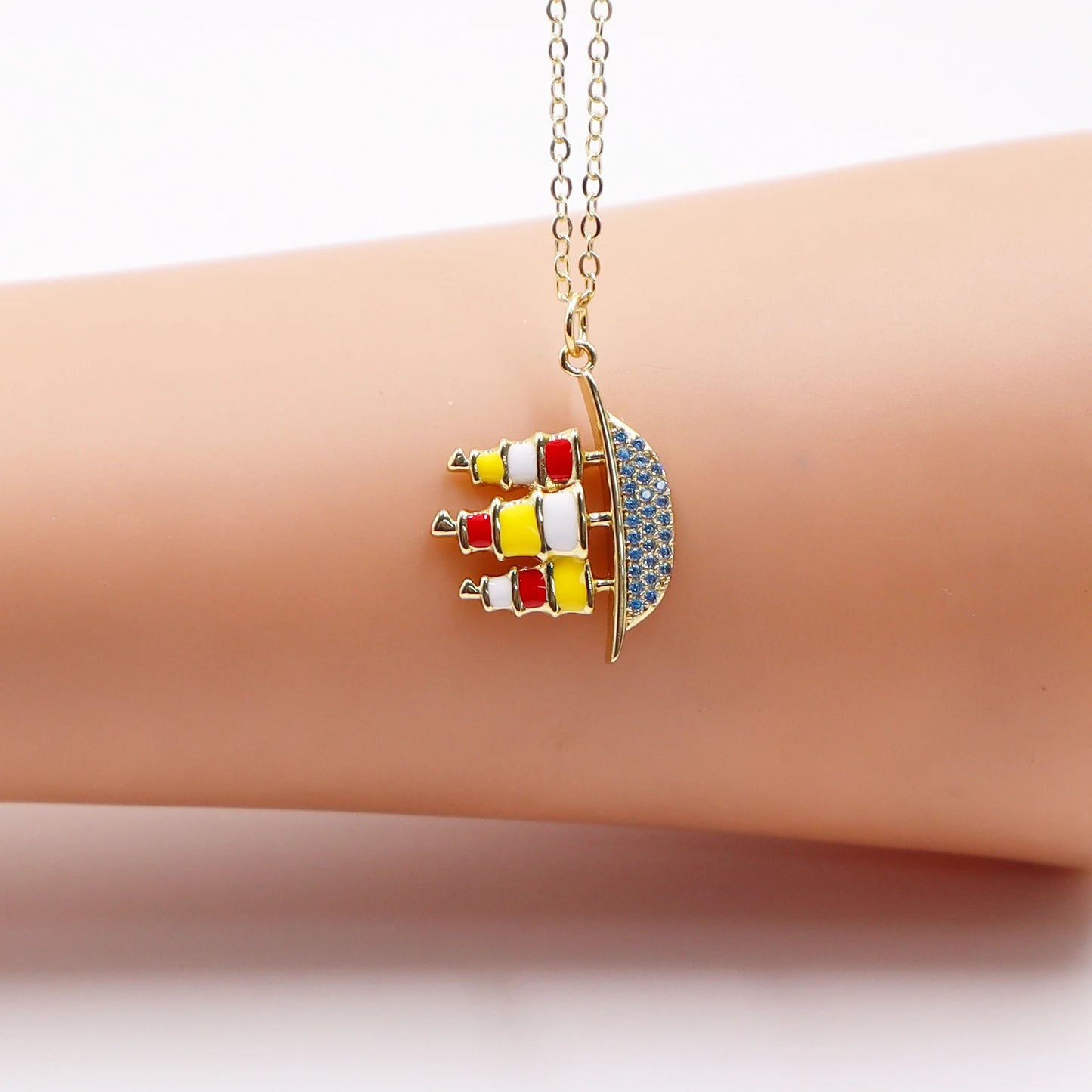 Personalized Geometric Pendant Copper Drip Oil Bag Boat Pendant Necklace Fashion Woman Jewelry For Birthday Party Daily Wear