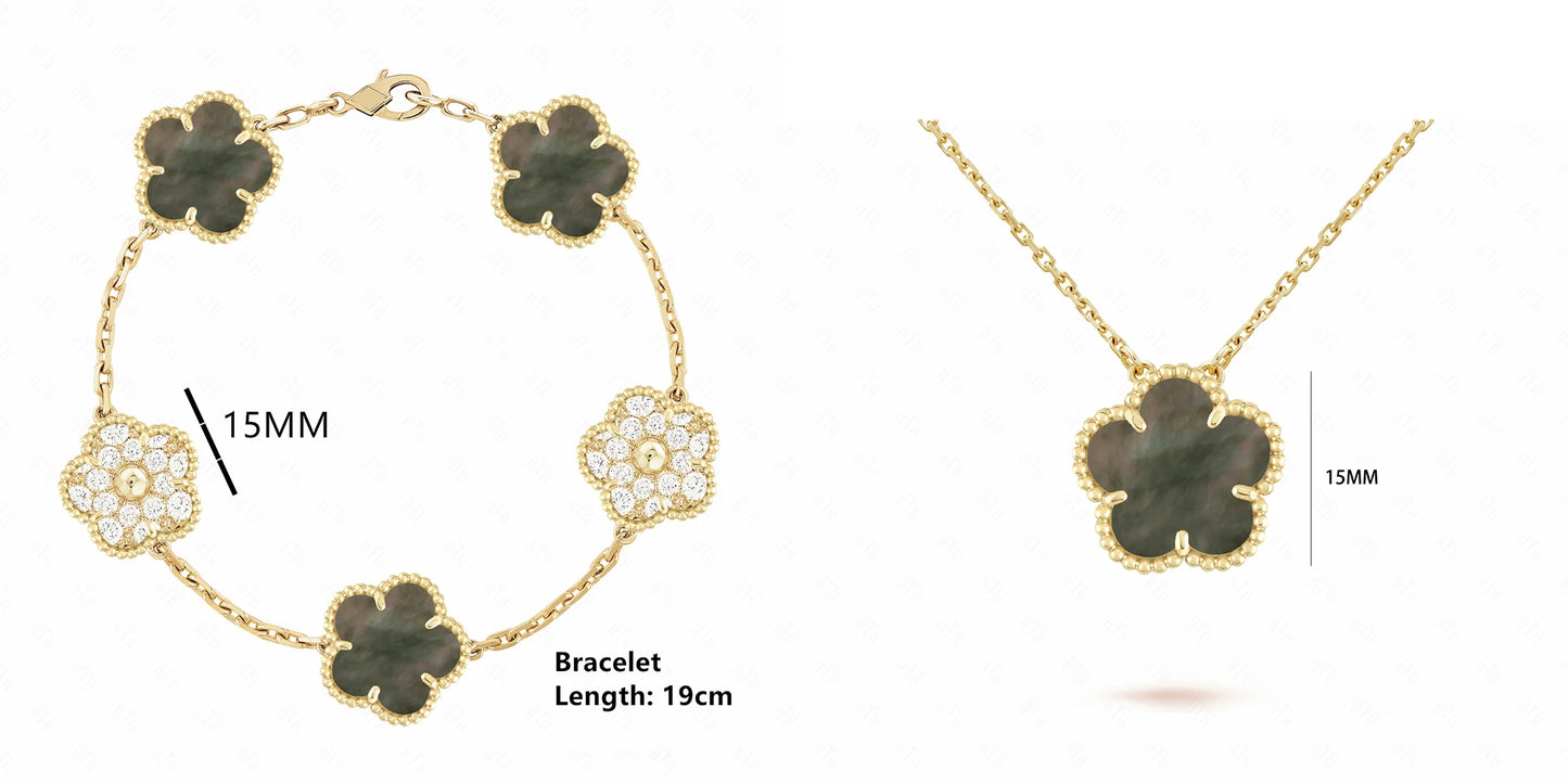 Simple 15mm Natural Shell Stone Five-Leaf Flower Set Bracelet Necklace Classic Flower Woman Jewelry Sets For Party Daily Wear