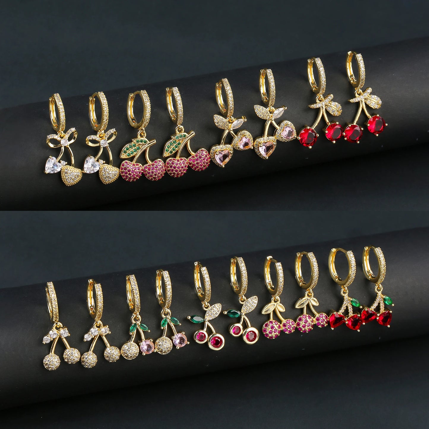 13 Style Choice 3pcs Lucky Red Cherry Crystal Fruit Bracelet Necklace Earrings Jewelry Set Luxury for Women Daily Party Jewelry
