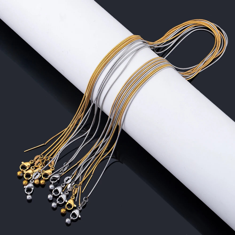 5pcs 1pc Stainless Steel Round Snake Chain Lobster Clasp Adjustable Stick with Silicon Bead Necklace Part Fashion Jewelry Making