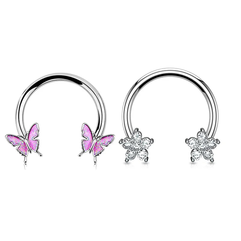 2Pcs 16G Stainless Steel Butterfly Hinged Septum Nose Ring Hoops,BCR Horseshoe Cartilage Daith Helix Rook Conch Piercing Jewelry