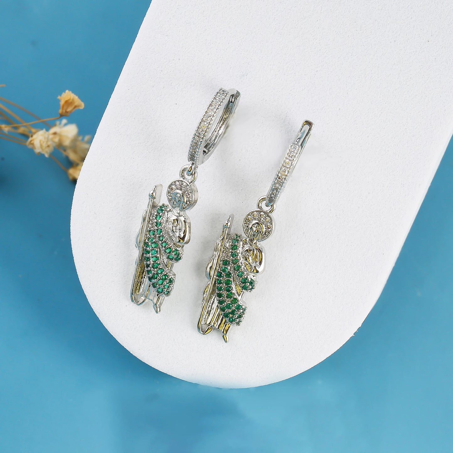 18K Gold Plated Religious Figures St. Jude Necklace Earrings Jewelry Set Simple for Woman Christian Catholic Jewelry Daily Wear