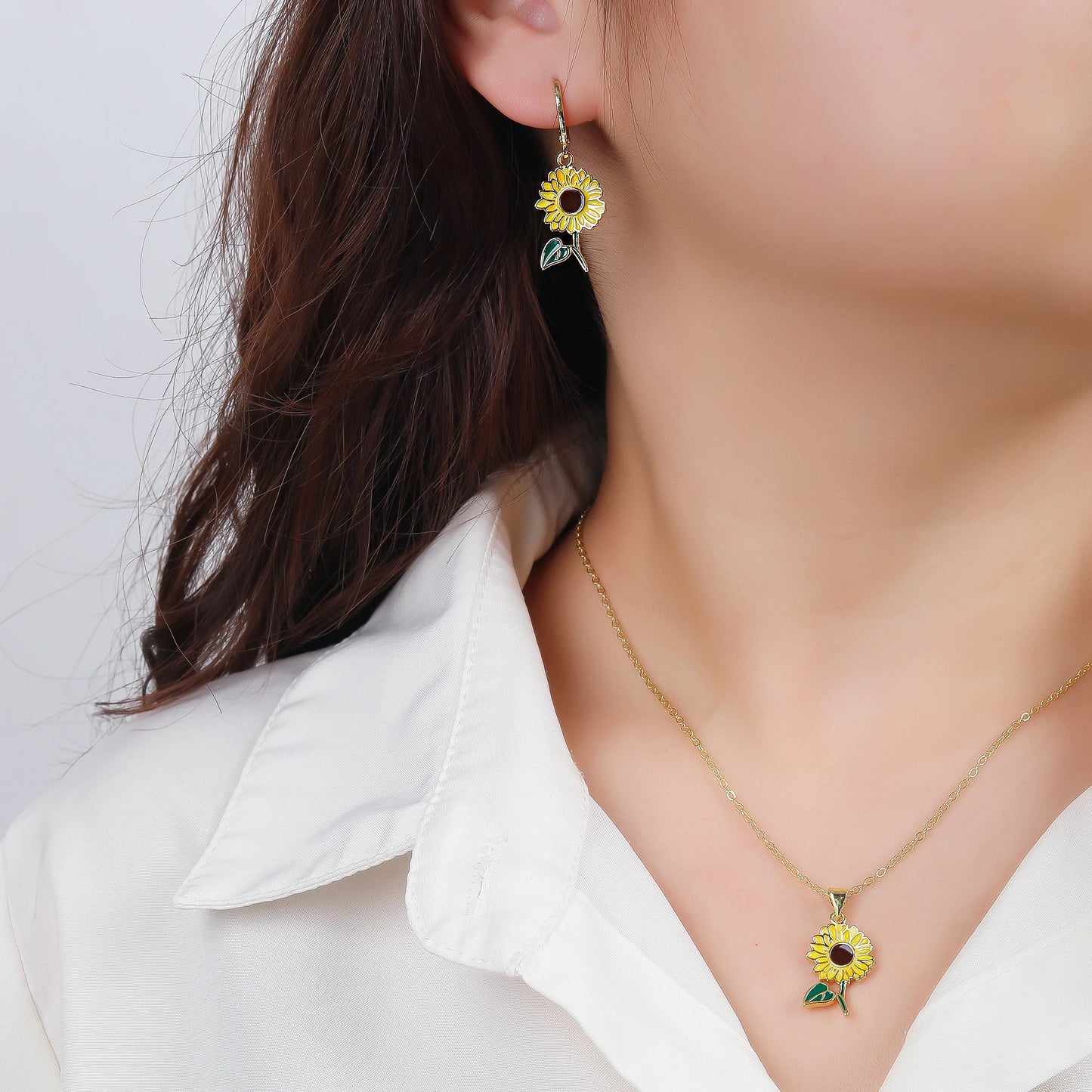 3pcs Lucky Plant Sunflower Rose Flower Necklace Jewelry Set Bracelet Earrings Charming for Women Girls Party Birthday Jewelry