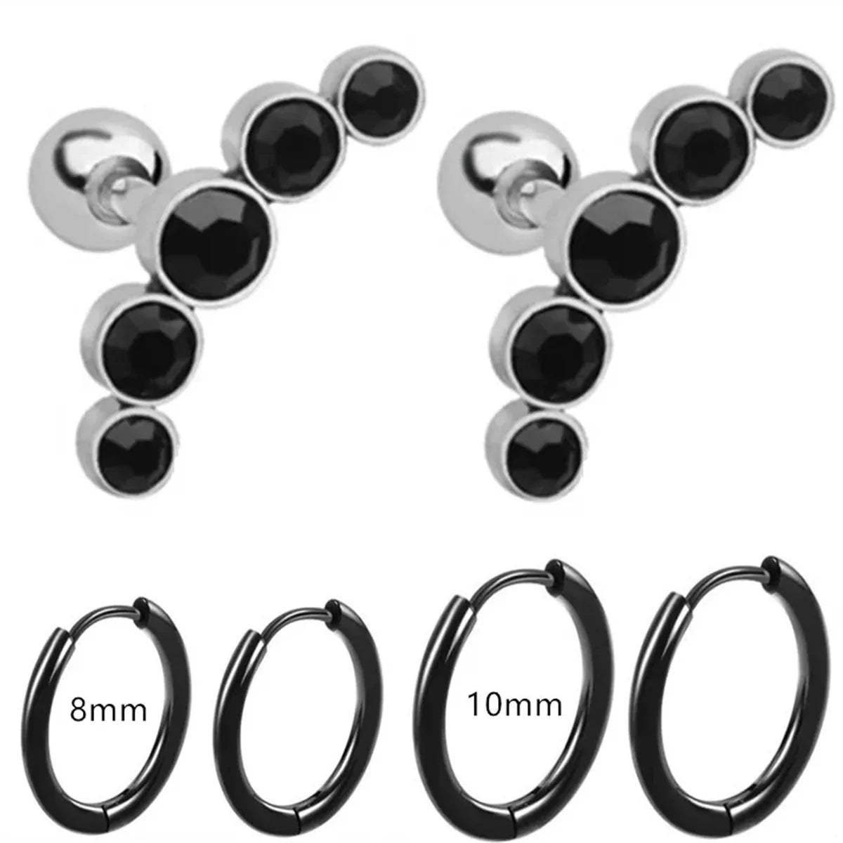 6pcs Fashion Novelty Stainless Steel Cyrstal Tragus Stud Earrings Set,Helix Cartilage Huggie Hoops Circle Ear Piercing Jewelry
