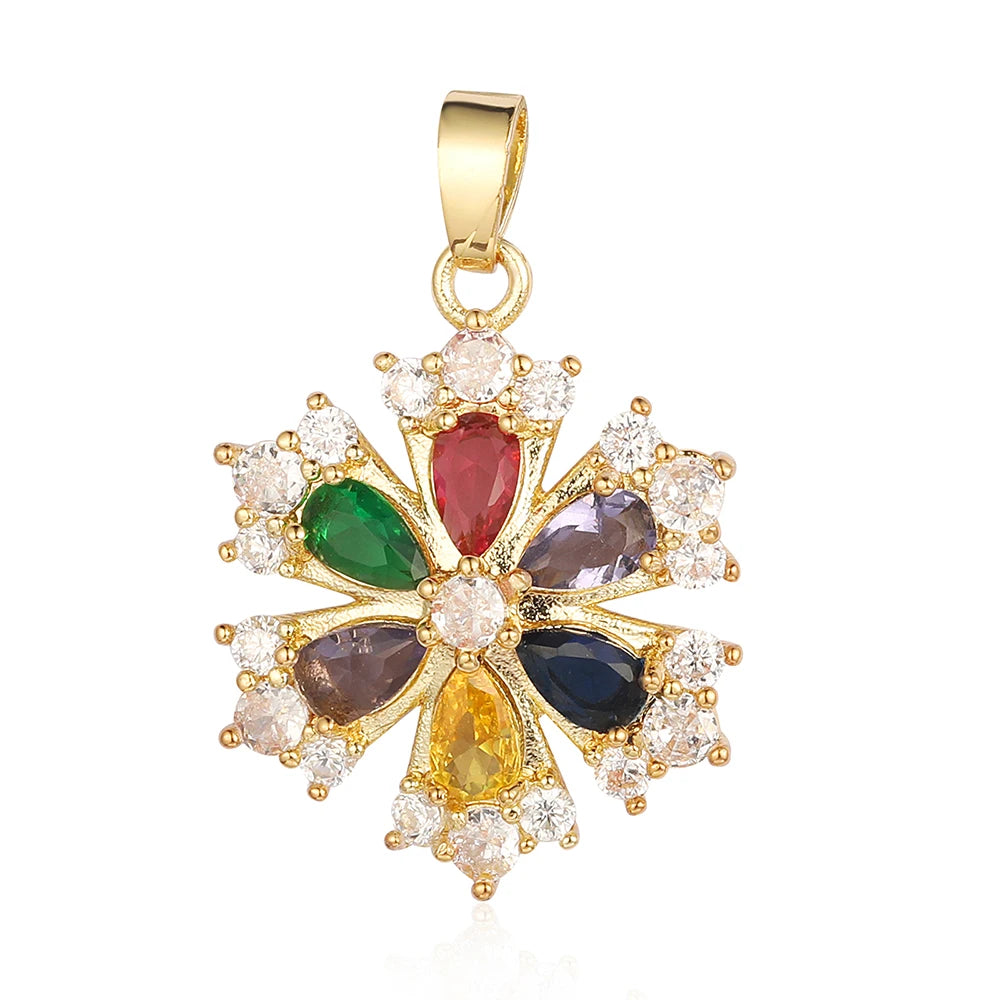 3pcs/Lot Cross Sunflower Cubic Zirconia Pendant Life Tree Maple Leaf Grape Cherry Brass CZ Charms DIY Jewelry Necklace Pendants