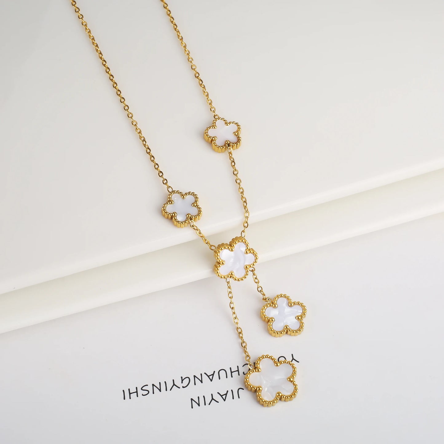 Fashion Stainless Steel Five Leaf Flower Women Jewelry Set Bracelet Necklace Earrings Simple for Woman Clover Brand Jewelry