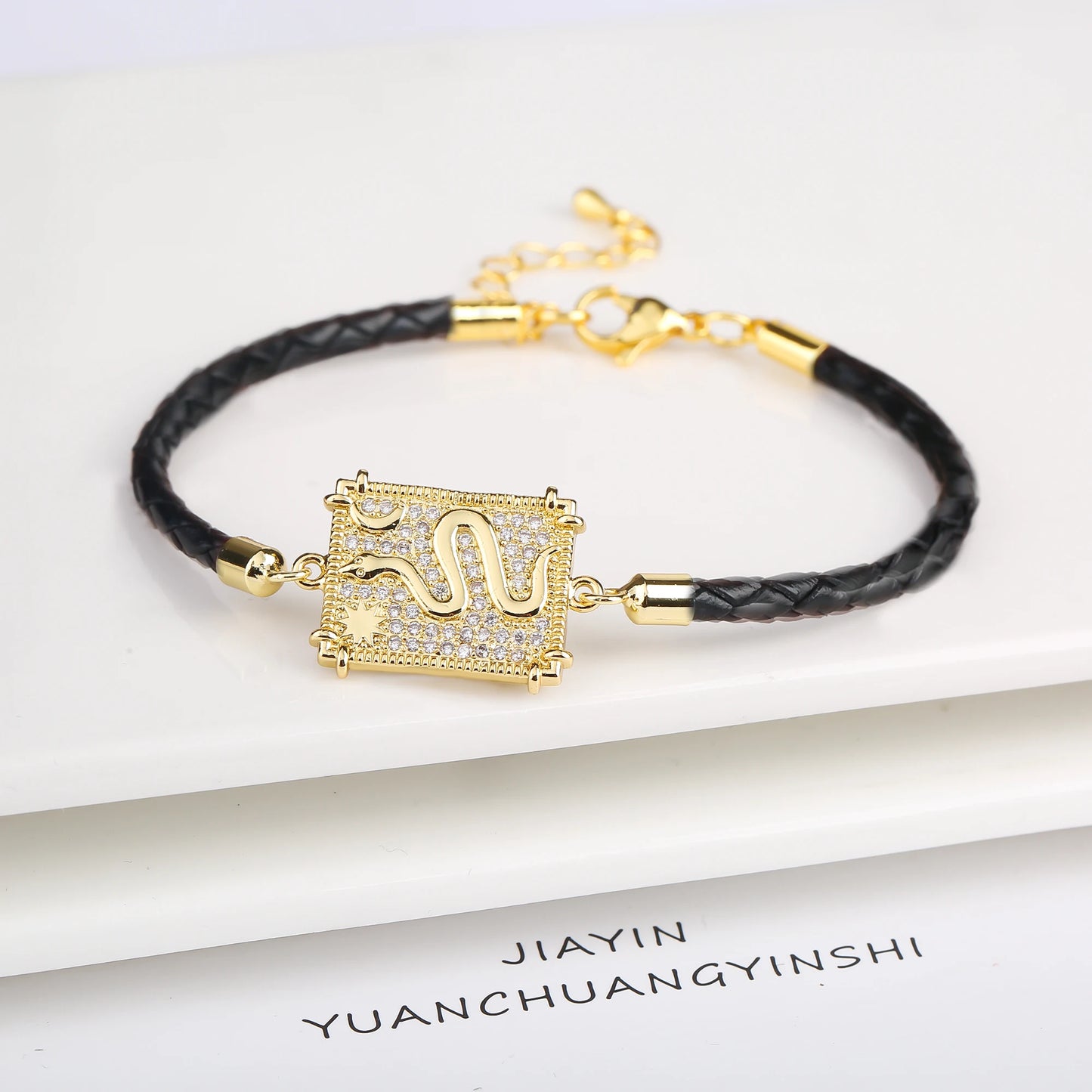 Personalized Square Geometric Star Zirconia Leather Braided Adjustable Bracelet Temperament for Women Party Jewelry Couple Gift