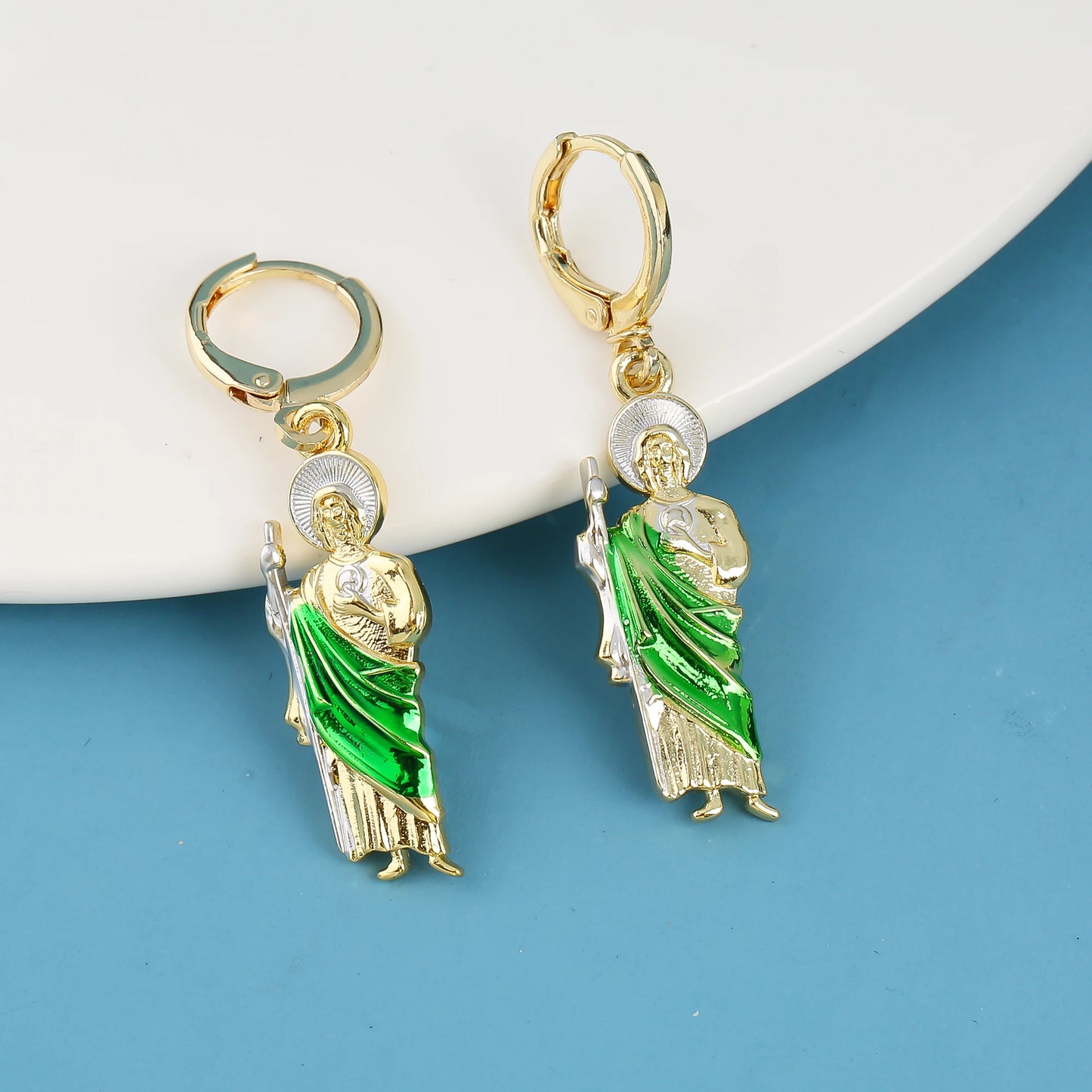 18K Gold Plated Religious Figures St. Jude Necklace Earrings Jewelry Set Simple for Woman Christian Catholic Jewelry Daily Wear
