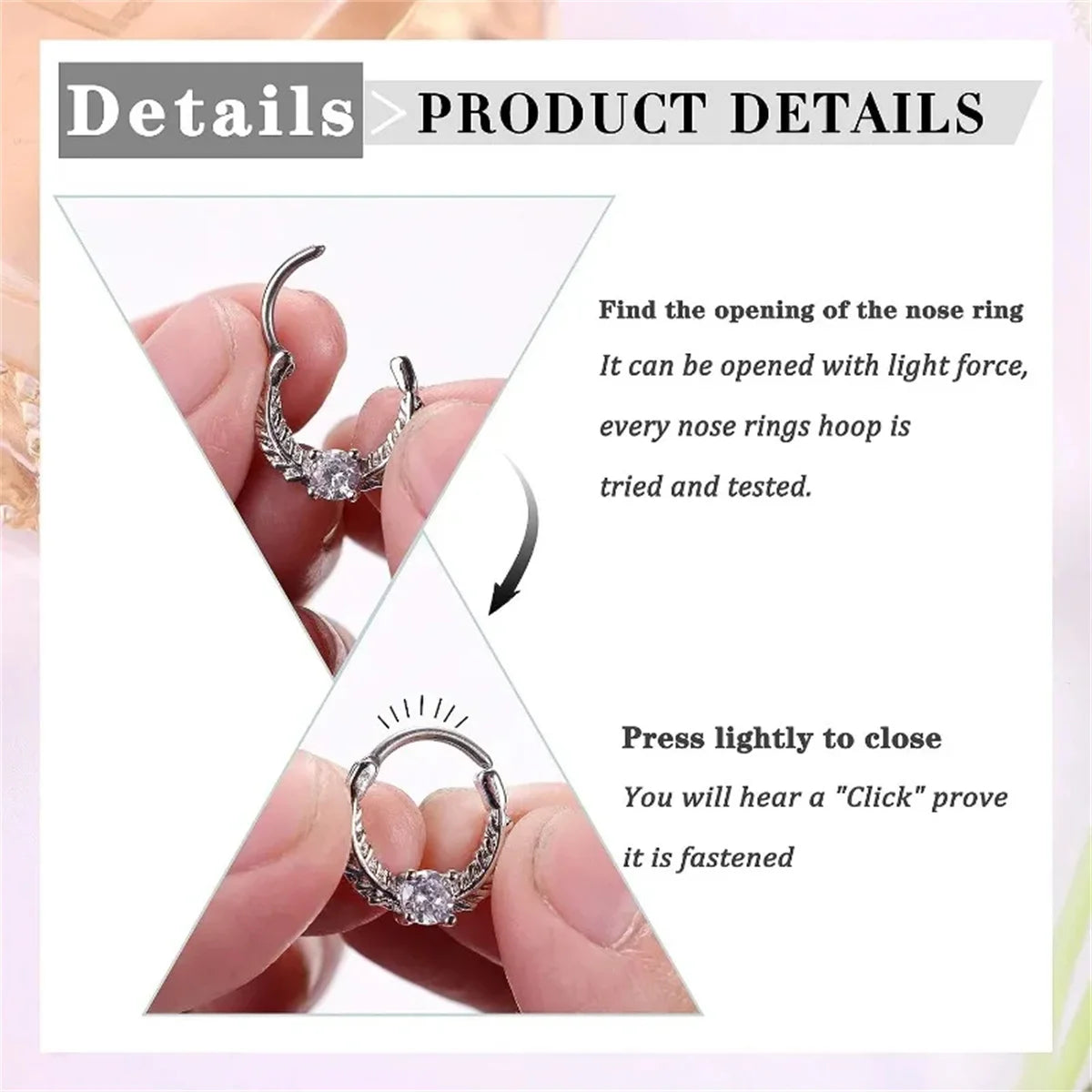 6Pcs 16G Fashion Stainless Steel Septum Clicker Nose Rings,Cartilage Tragus Helix Daith Earring Hypoallergenic Piercing Jewelry