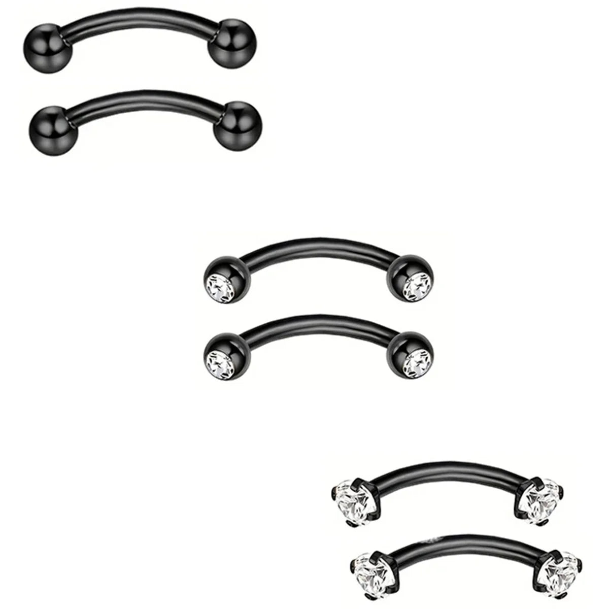 6Pcs Elegant Fashion 316 Stainless Steel Curved Barbell Eyebrow Ring,Inlaid Shiny Zircon Belly Lip Ring Body Piercing Jewelry