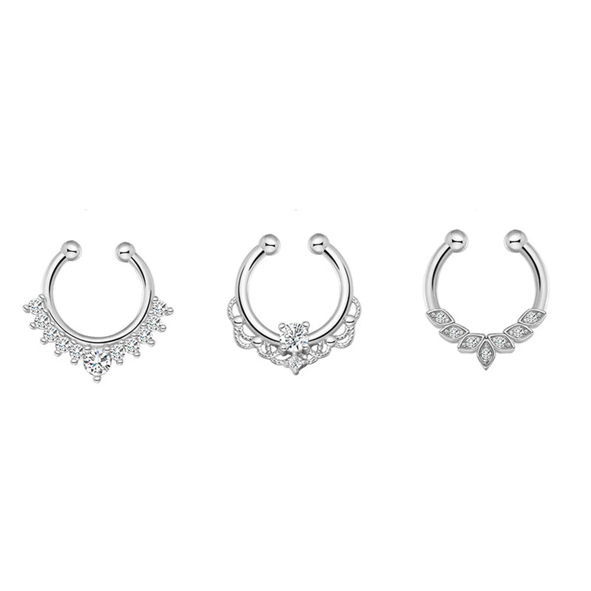 3/6pcs 16G 316L Stainless Steel Bat Fake Septum Ring,Non-Pierced Fake Nose Rings Clip On Nose Hoop Faux Septum Piercing Jewelry