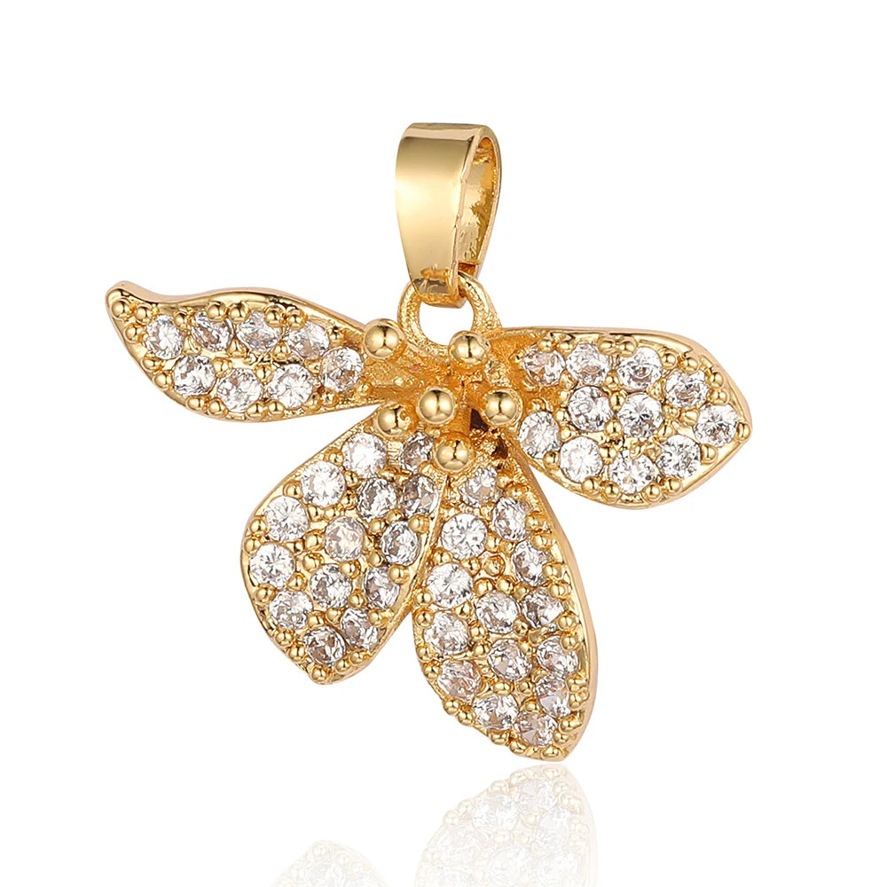 3pcs/Lot Cross Sunflower Cubic Zirconia Pendant Life Tree Maple Leaf Grape Cherry Brass CZ Charms DIY Jewelry Necklace Pendants