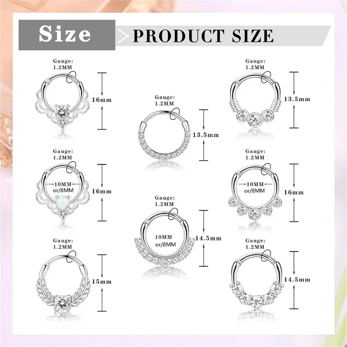 6Pcs 16G Fashion Stainless Steel Septum Clicker Nose Rings,Cartilage Tragus Helix Daith Earring Hypoallergenic Piercing Jewelry