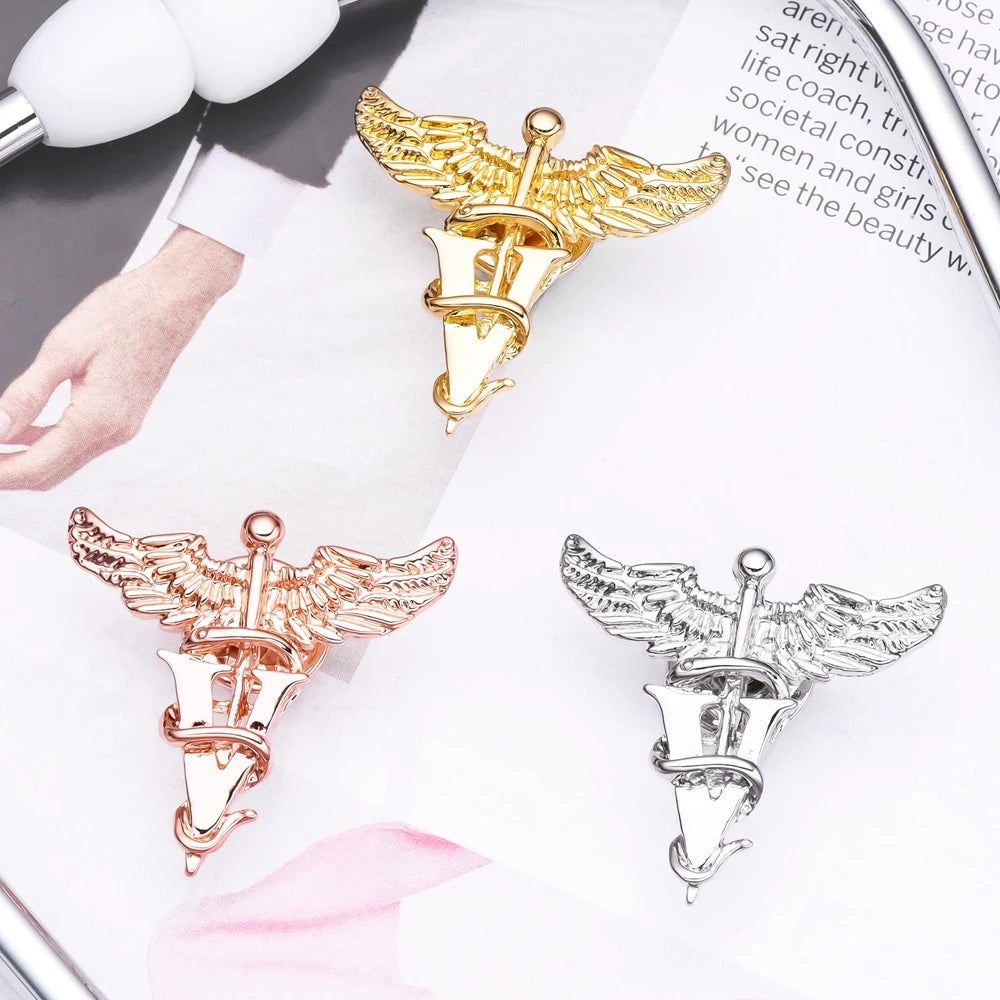 Hanreshe Medical Caduceus Brooch Pin Set Doctor Nurse Lapel Hat Bag Badge Brooches Medicine Psychology Surgery Jewelry Gifts