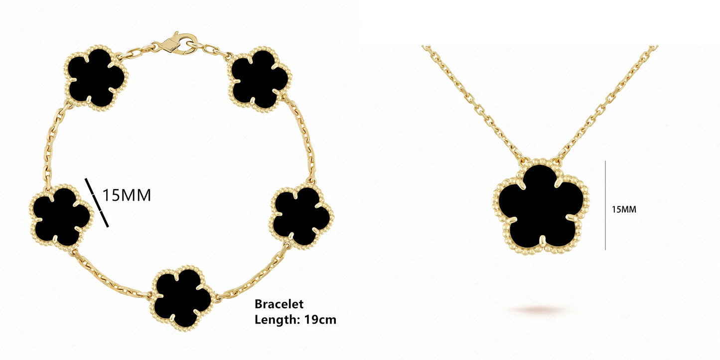 Simple 15mm Natural Shell Stone Five-Leaf Flower Set Bracelet Necklace Classic Flower Woman Jewelry Sets For Party Daily Wear