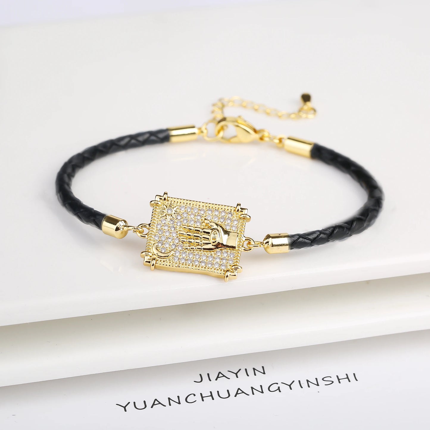 Personalized Square Geometric Star Zirconia Leather Braided Adjustable Bracelet Temperament for Women Party Jewelry Couple Gift