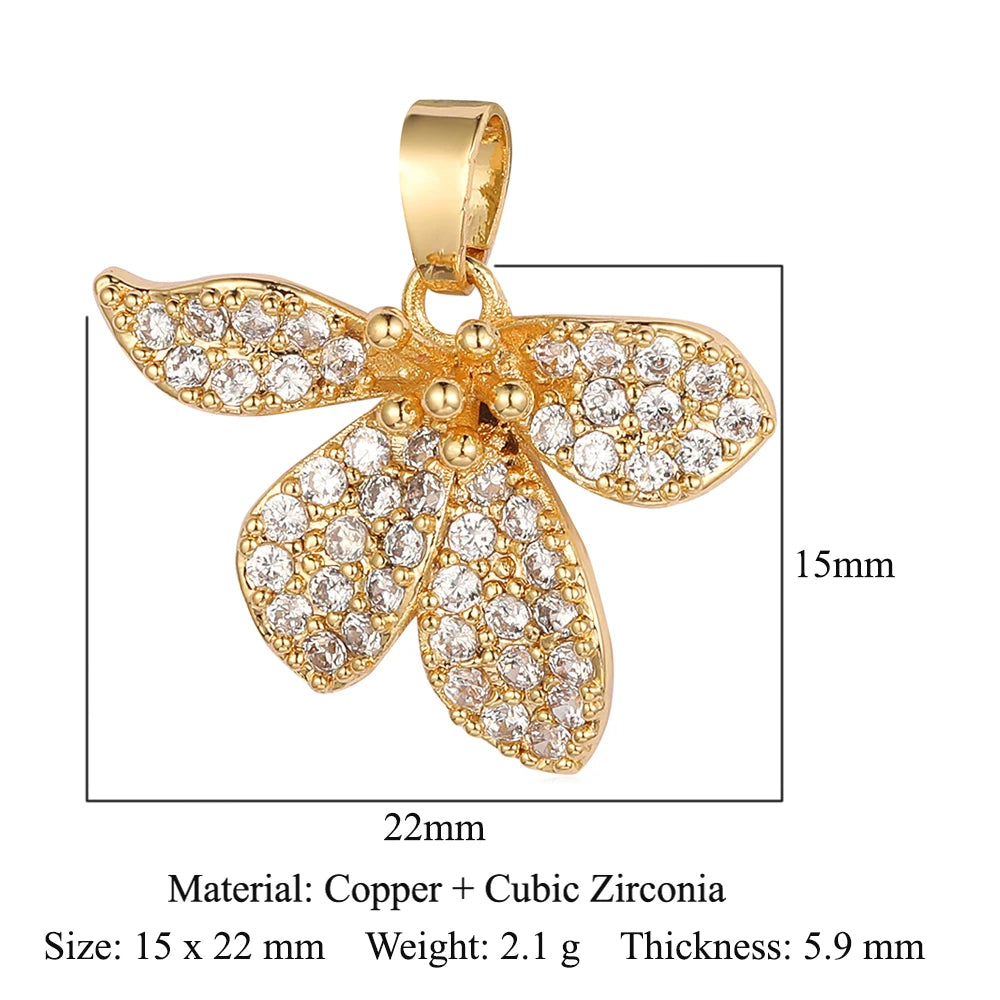 3pcs/Lot Cross Sunflower Cubic Zirconia Pendant Life Tree Maple Leaf Grape Cherry Brass CZ Charms DIY Jewelry Necklace Pendants
