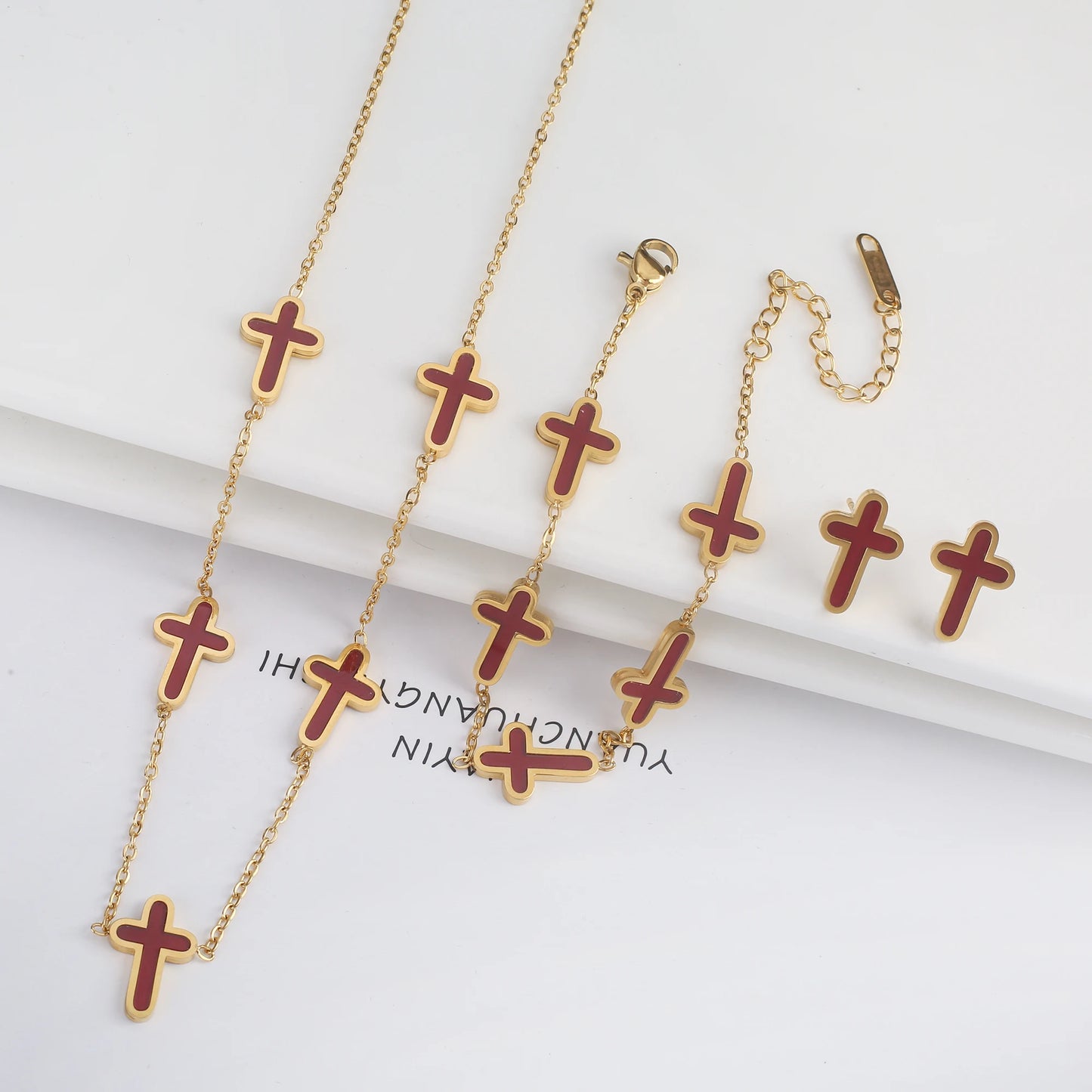 3PCS Hot Sale Stainless Steel Cross Bracelet Jewelry Set Necklace Earrings Charming for Women Luxury Daily Party Jewelry Gift