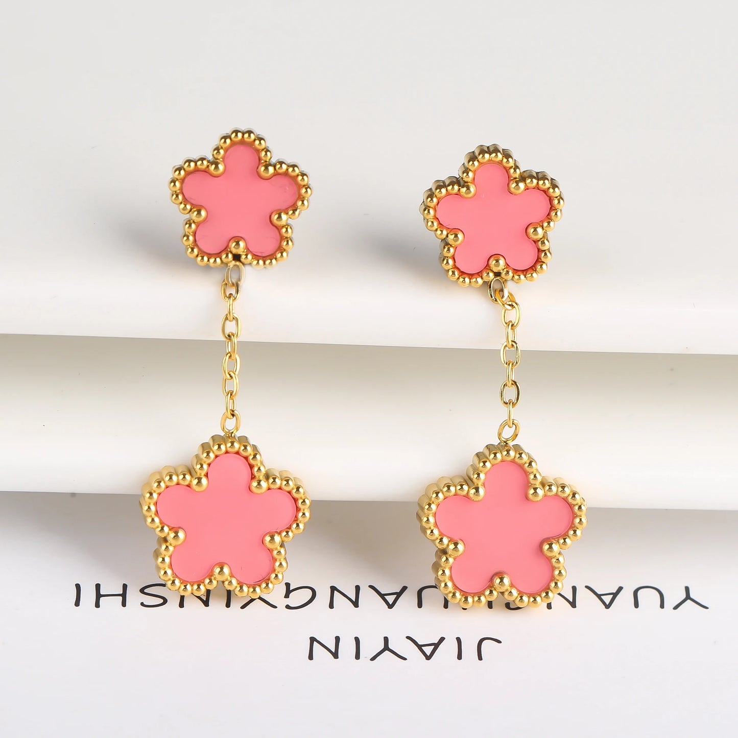 7 Color Bracelet Earrings Stainless Steel Five Leaf Flower Jewelry Set High Quality Woman Classic Daily Party Jewelry Clover New