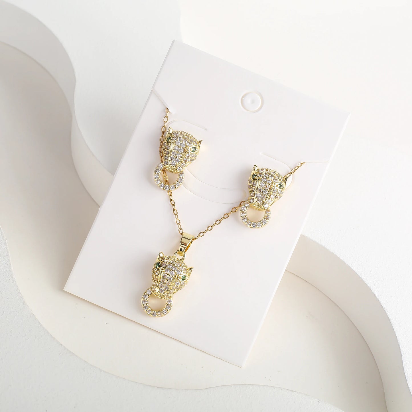 New Cute Zirconia Animal Bear Dolphin Leopard Dog Pendant Necklace Set Girls Anti-Allergy Earrings Holiday Party Gift Wholesale