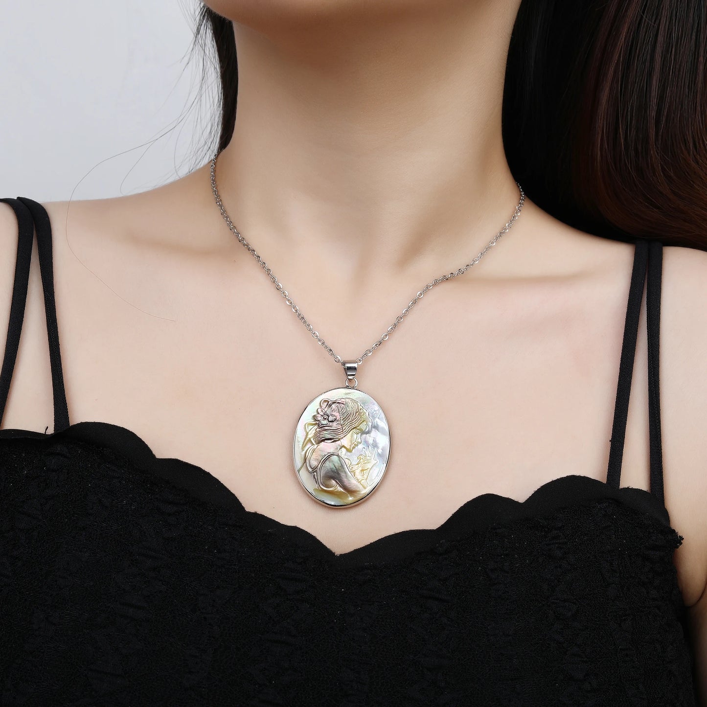 High Quality Oval Natural Seashell Mother Head Pearl Tree Of Life Pendant For Women Copper Choker Necklace Creative Jewelry Gift