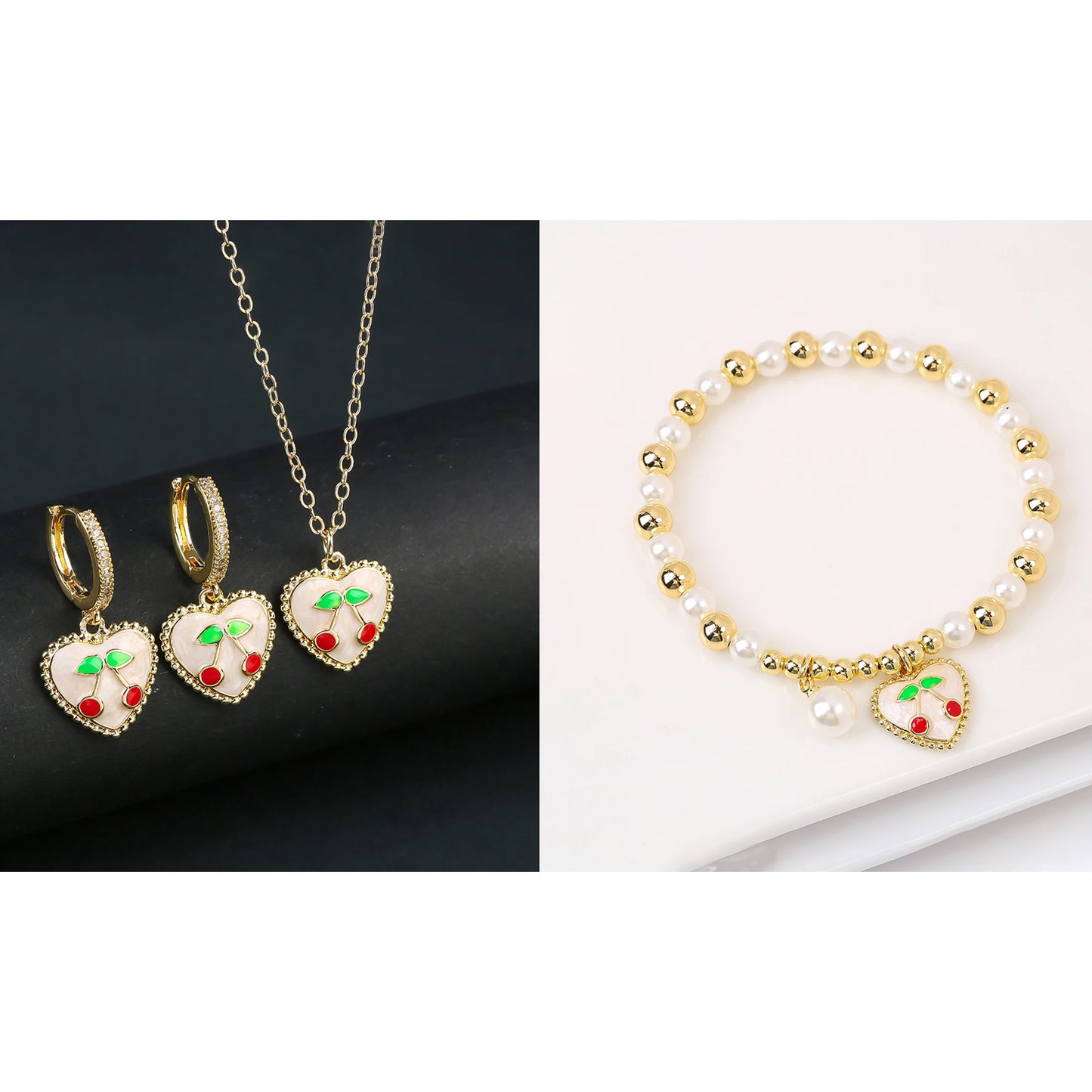 13 Style Choice 3pcs Lucky Red Cherry Crystal Fruit Bracelet Necklace Earrings Jewelry Set Luxury for Women Daily Party Jewelry
