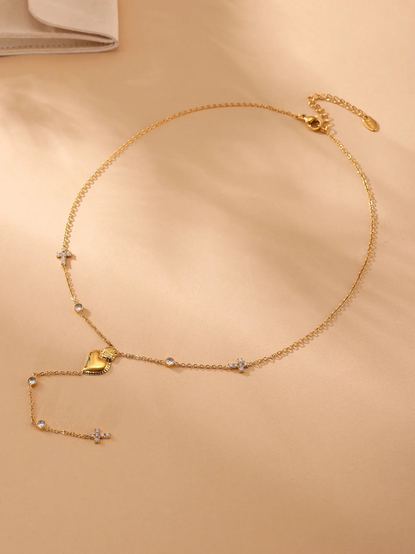 Elegant Stainless Steel Women Necklace Long Cross Pendant Round Zircon Chain Waterproof Luxury Charm Jewelry
